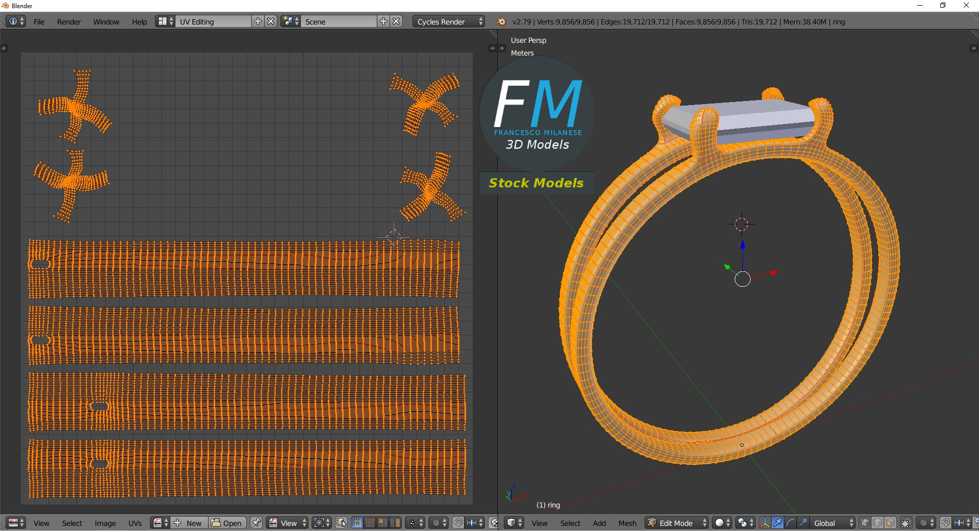 3D-Modell - Doppelring mit Smaragd - 10