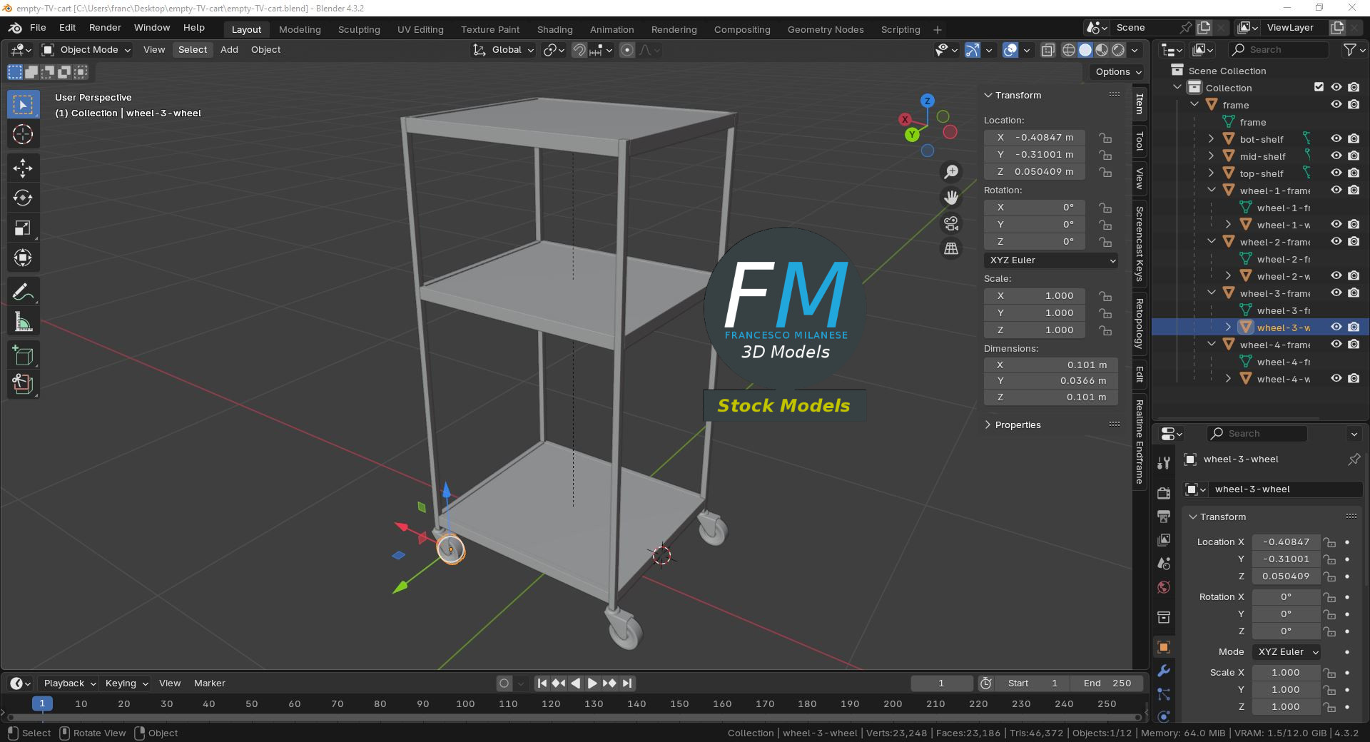 3D-Modell - Leerer TV-Wagen - 09