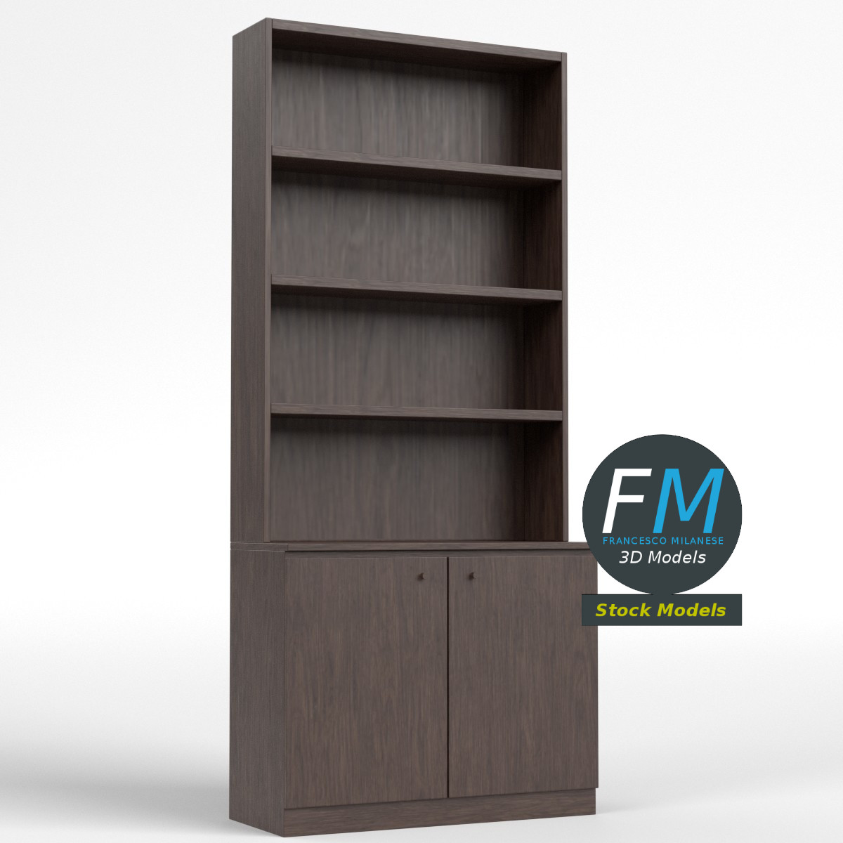3D-Modell - Leeres Bücherregal mit Unterschrank - 01