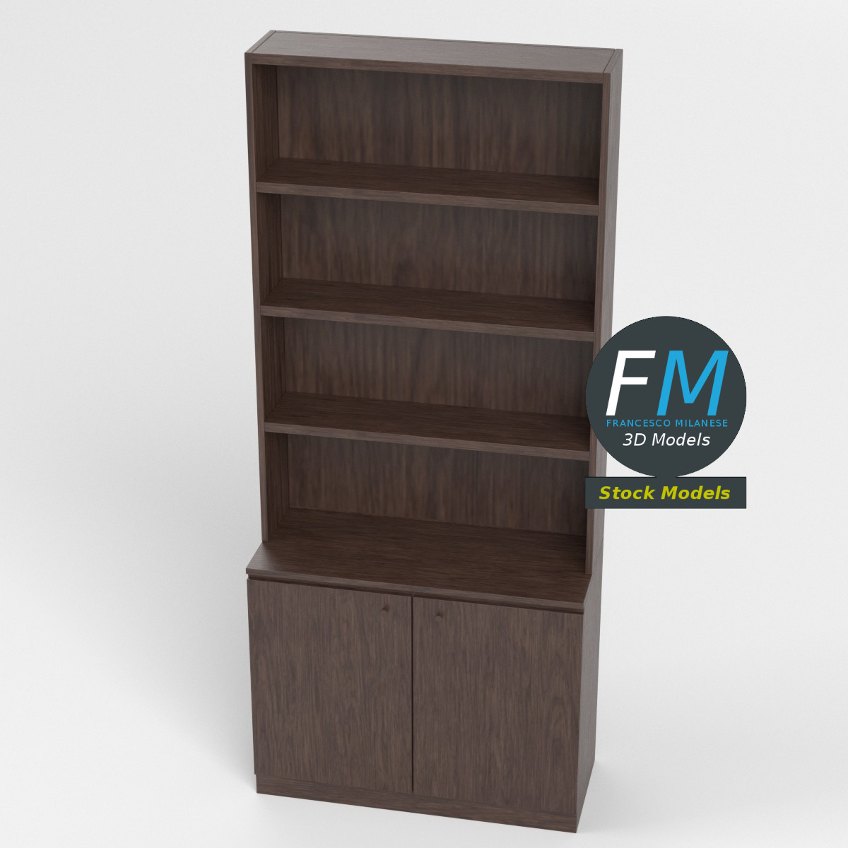 3D-Modell - Leeres Bücherregal mit Unterschrank - 02