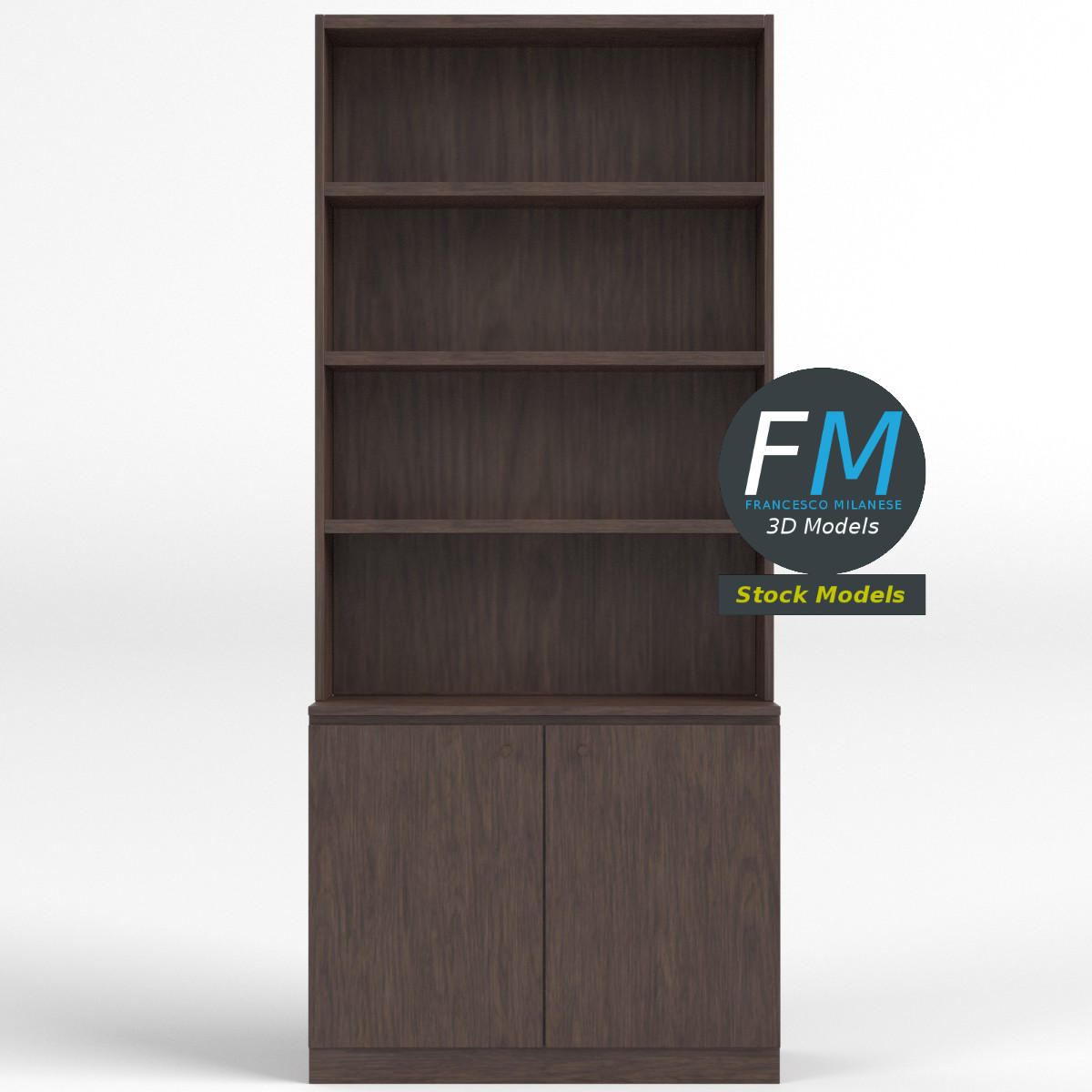 3D-Modell - Leeres Bücherregal mit Unterschrank - 03