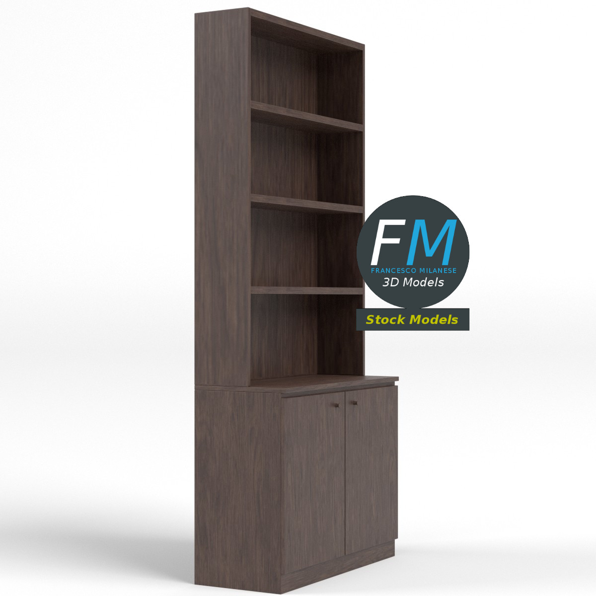 3D-Modell - Leeres Bücherregal mit Unterschrank - 04