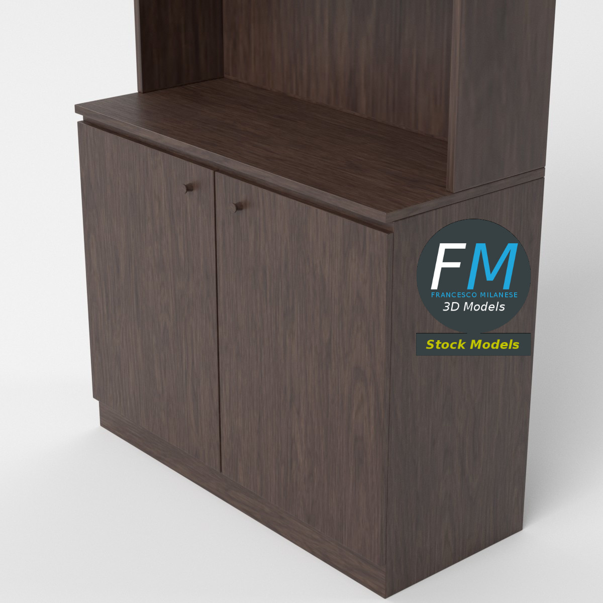 3D-Modell - Leeres Bücherregal mit Unterschrank - 05