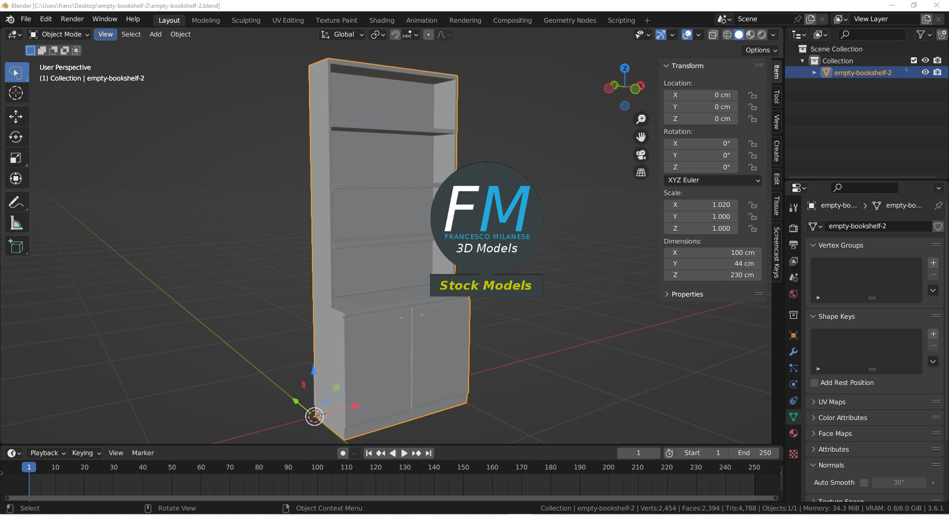 3D-Modell - Leeres Bücherregal mit Unterschrank - 09