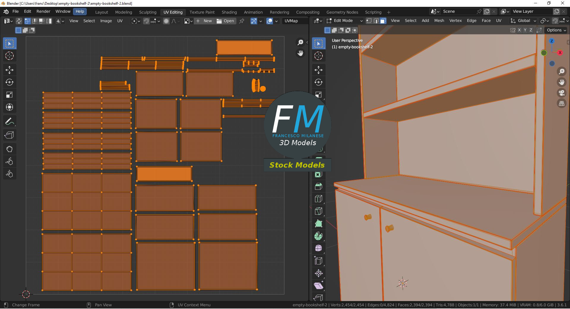 3D-Modell - Leeres Bücherregal mit Unterschrank - 10