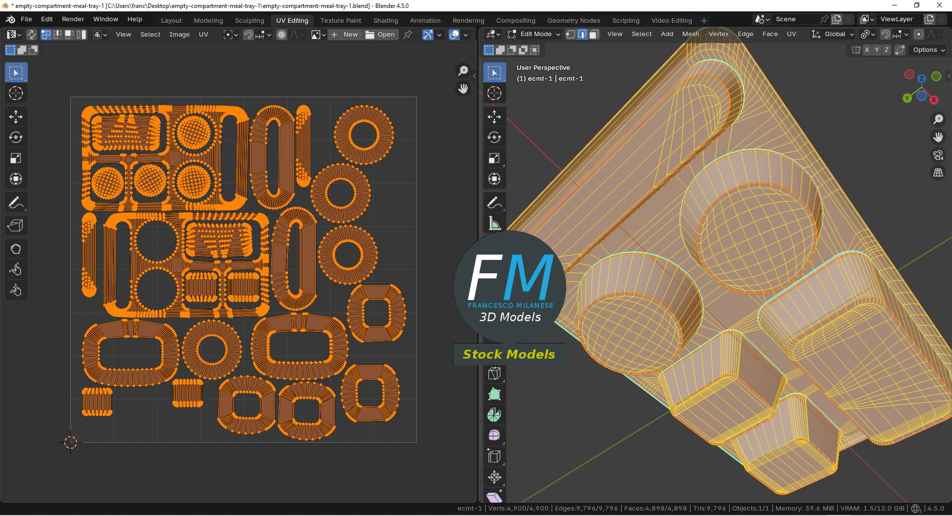 3D-Modell - Leeres Speisetablett mit Fächern - 10