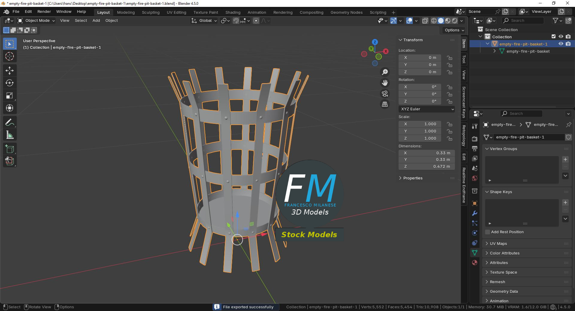 3D-Modell - Leerer Feuerkorb - 09
