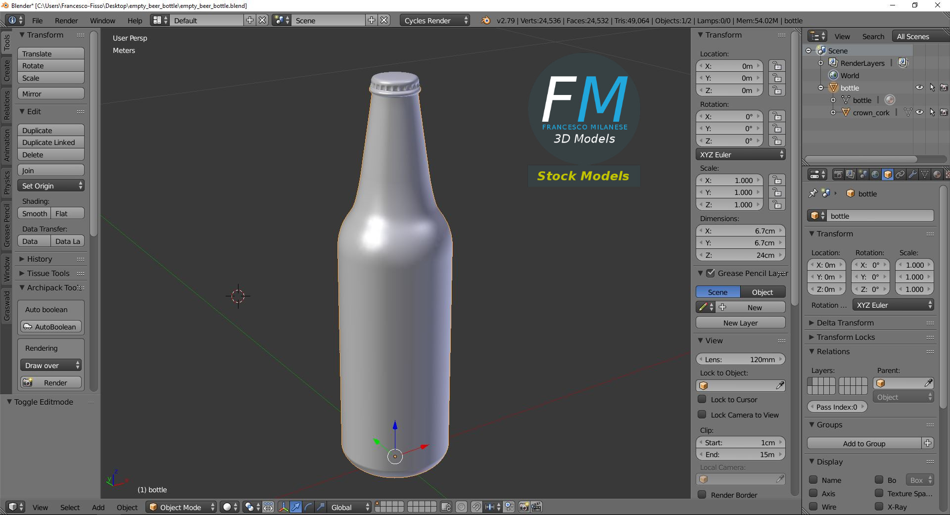 3D-Modell - Leere Bierflasche - 09