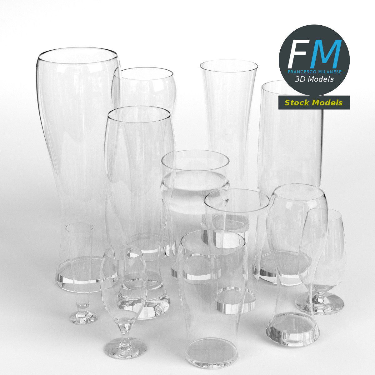 3D-Modell - Leere Biergläser - 01