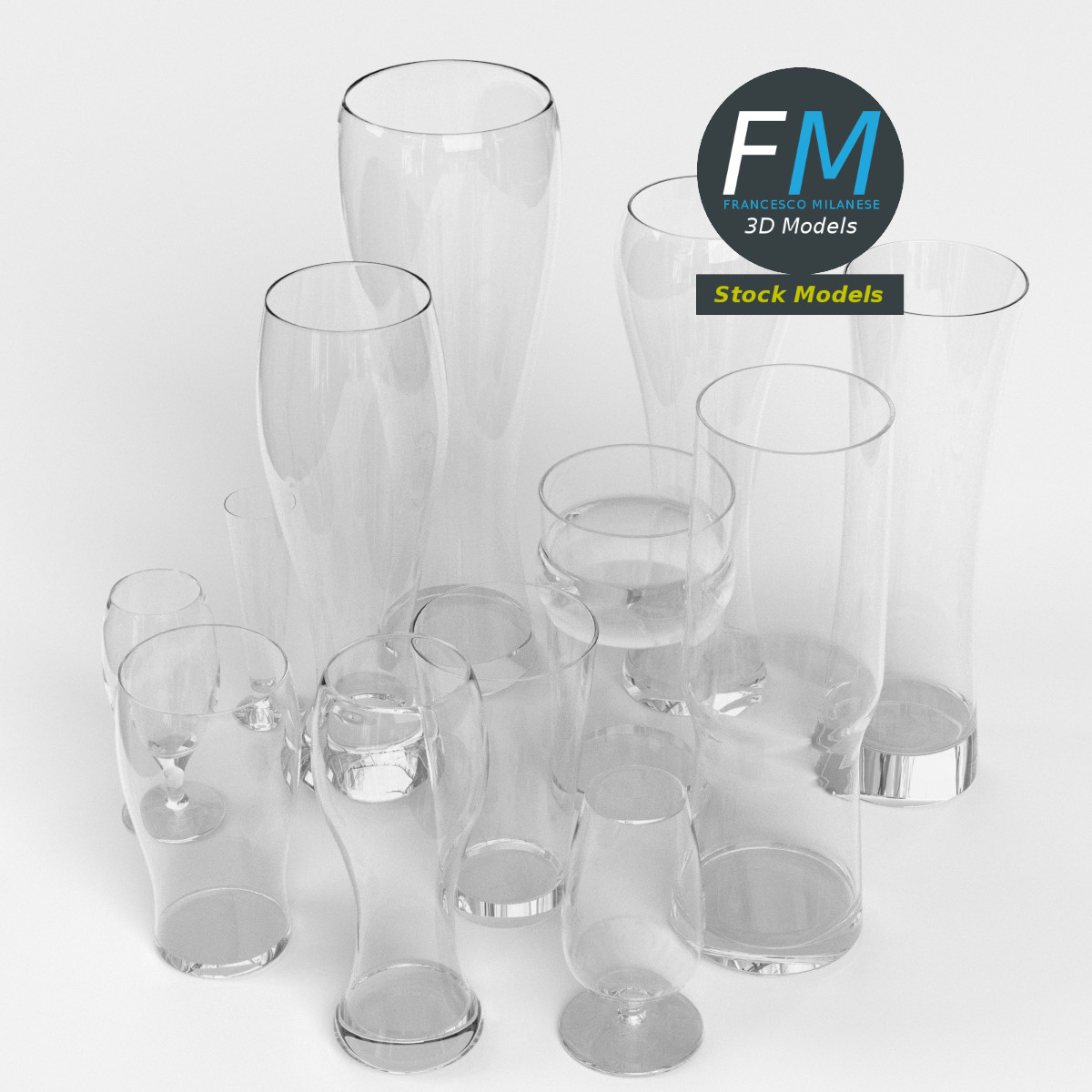 3D-Modell - Leere Biergläser - 02