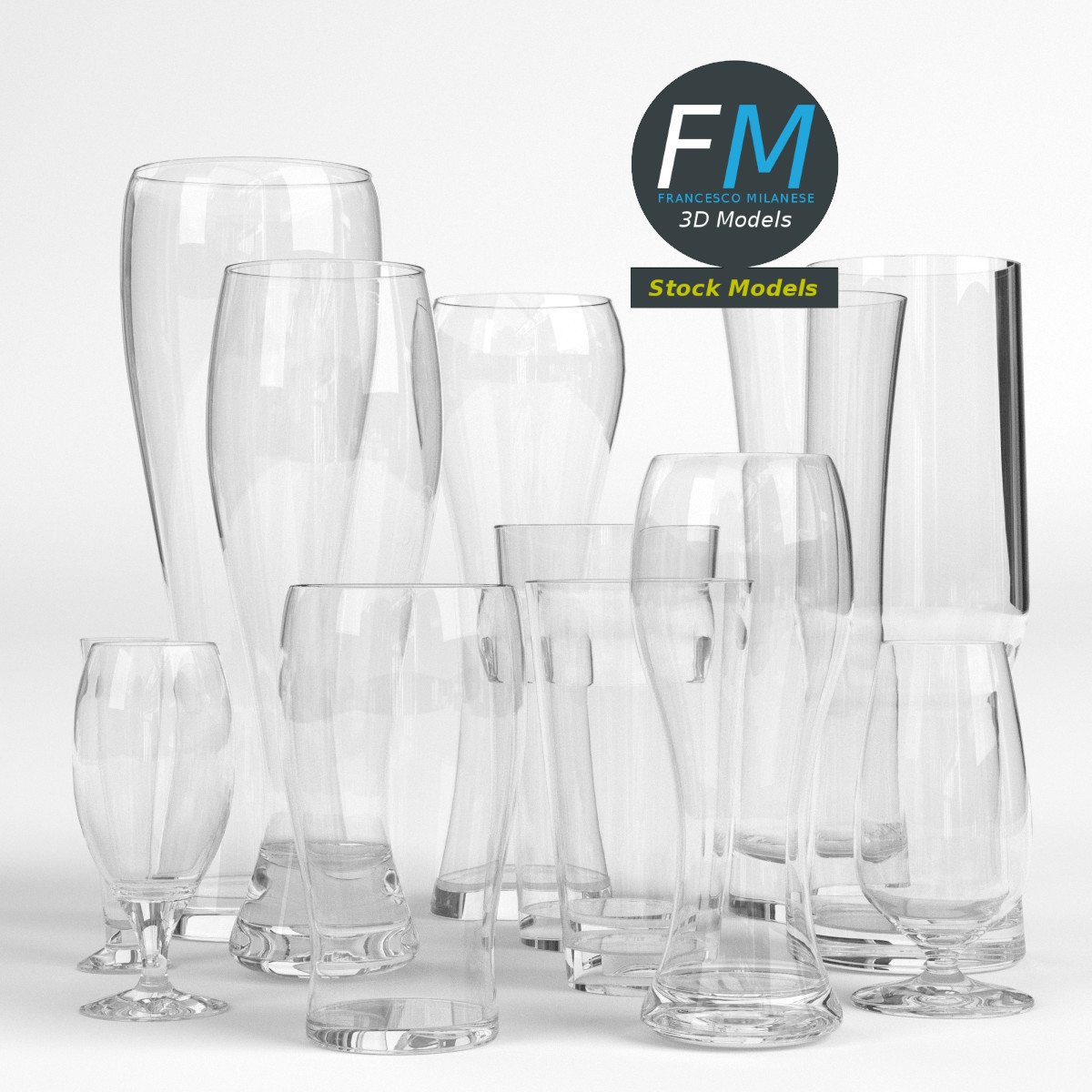 3D-Modell - Leere Biergläser - 03