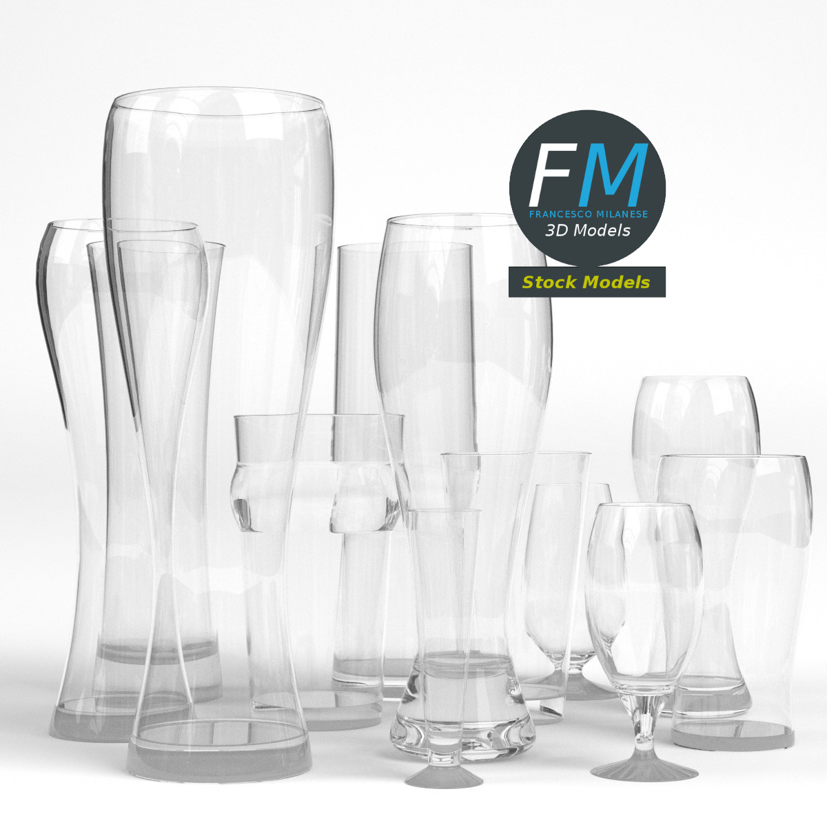 3D-Modell - Leere Biergläser - 04