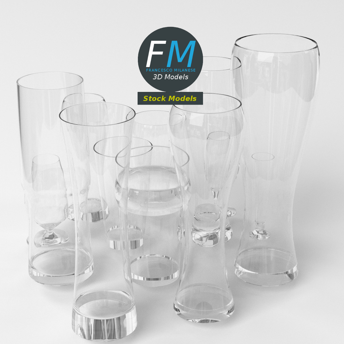 3D-Modell - Leere Biergläser - 05