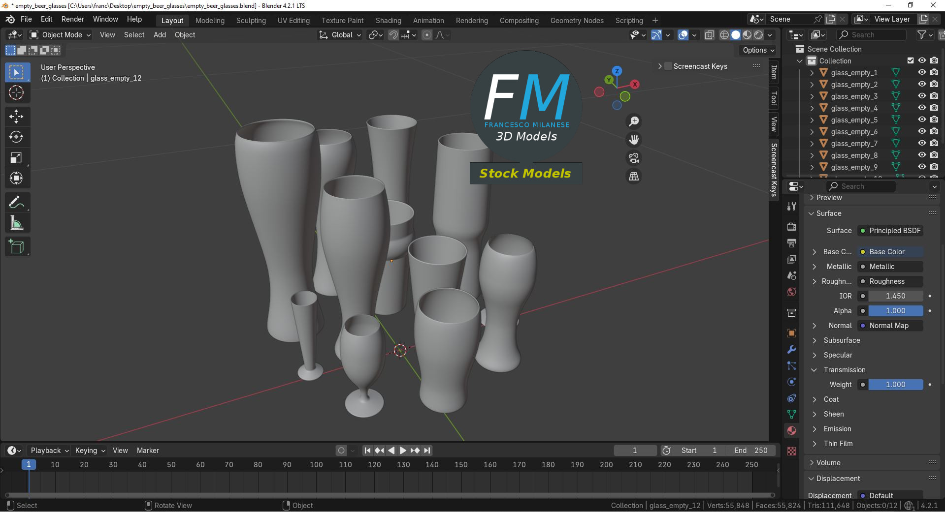 3D-Modell - Leere Biergläser - 09