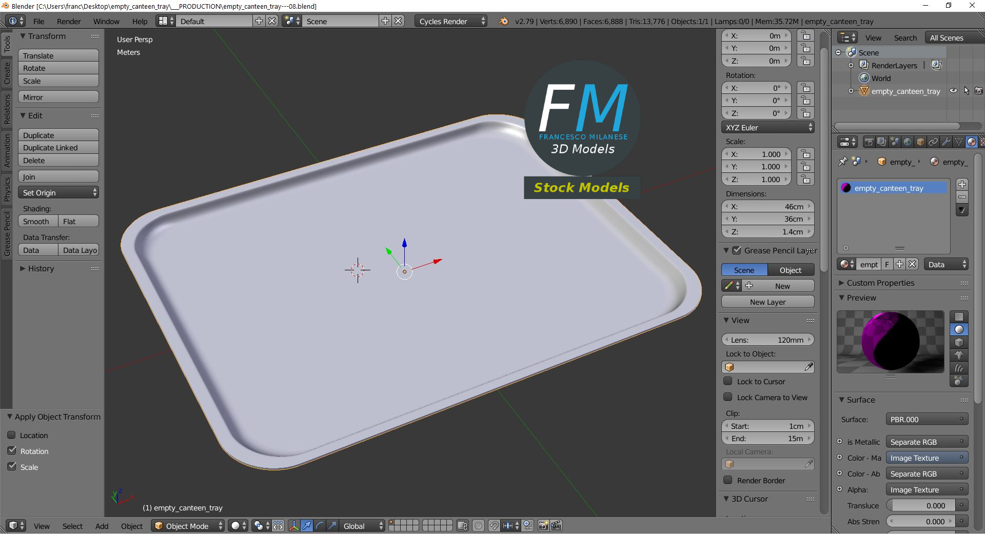 3D-Modell - Leeres Kantinentablett - 09