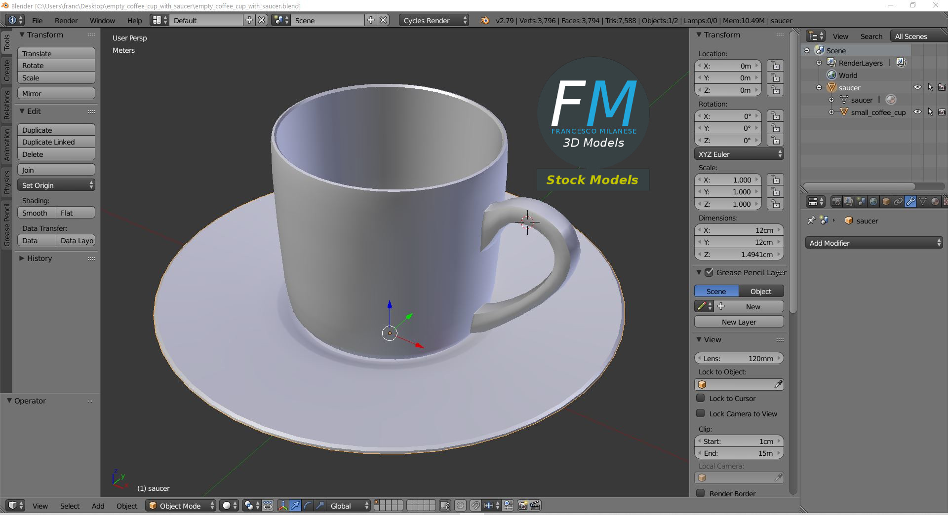 3D-Modell - Leere Kaffeetasse mit Untertasse - 09