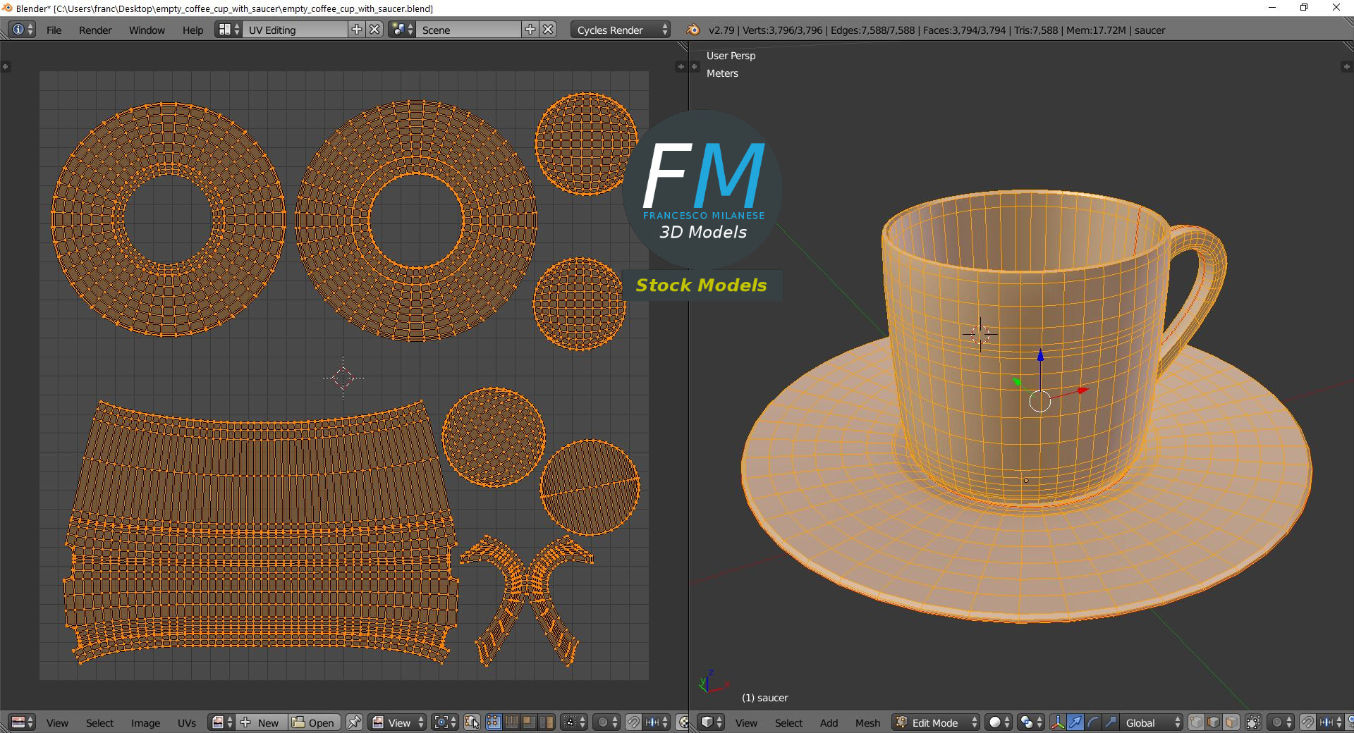 3D-Modell - Leere Kaffeetasse mit Untertasse - 10