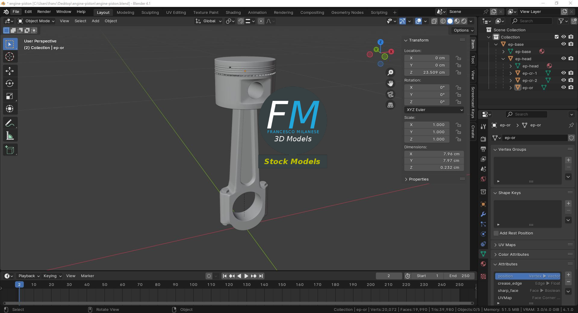 3D-Modell - Motorkolben mit Pleuelstange - 09