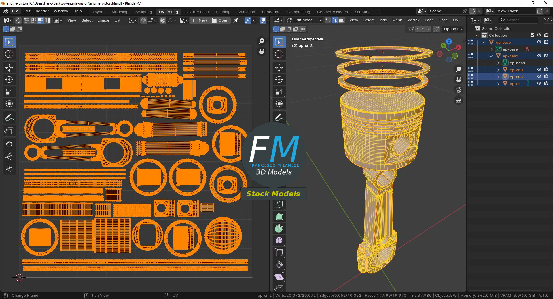 3D-Modell - Motorkolben mit Pleuelstange - 10