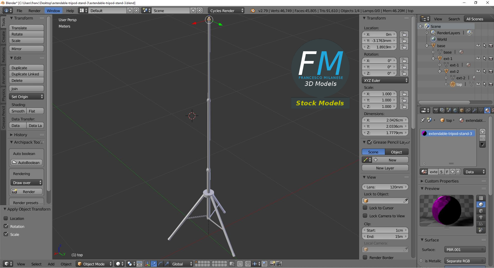 3D-Modell - Ausziehbares Teleskopstativ - 09