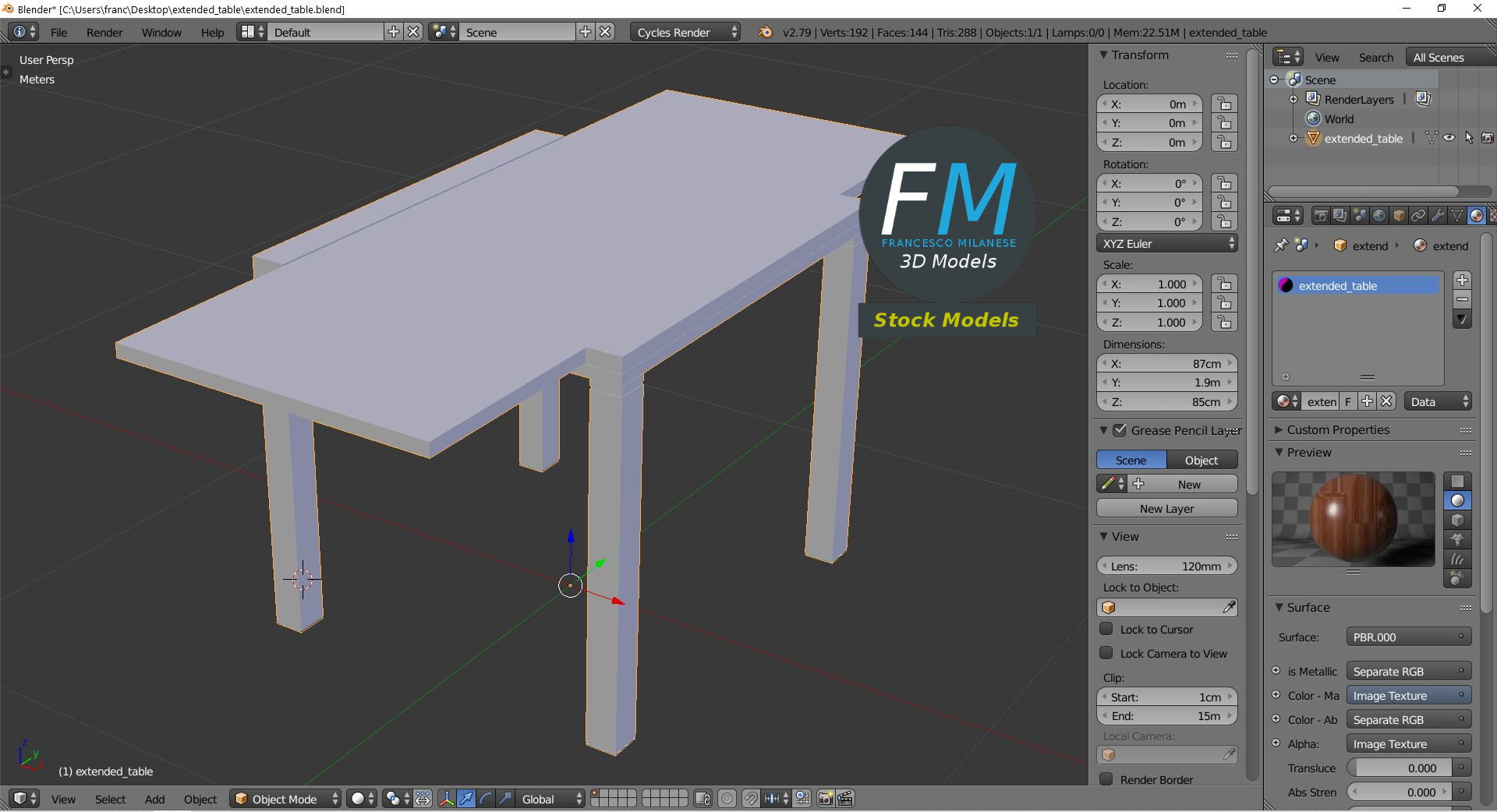 3D-Modell - Ausgezogener Tisch - 09