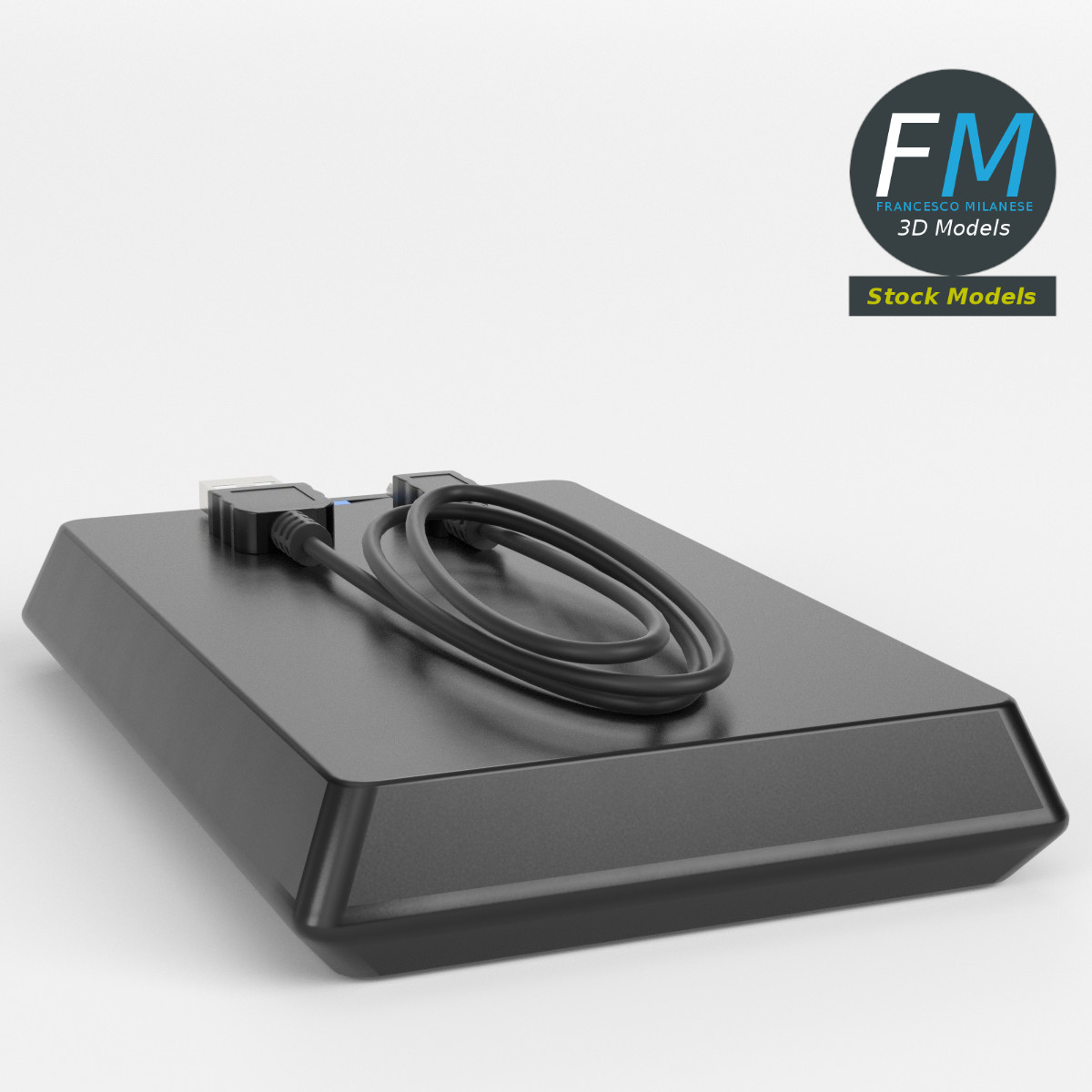 3D-Modell - Externe Festplatte mit Kabel - 03
