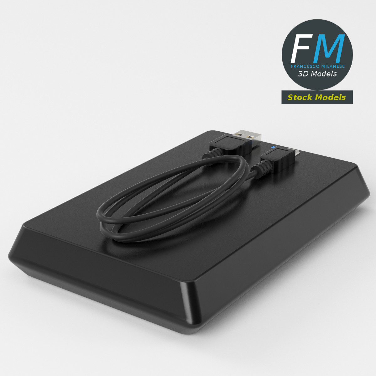 3D-Modell - Externe Festplatte mit Kabel - 05