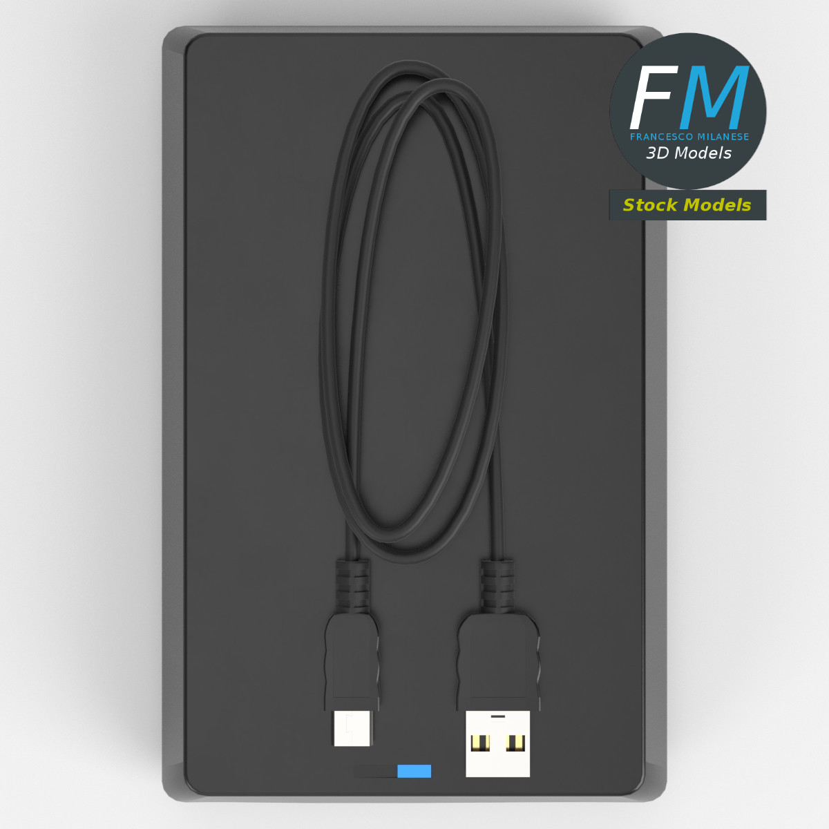 3D-Modell - Externe Festplatte mit Kabel - 06