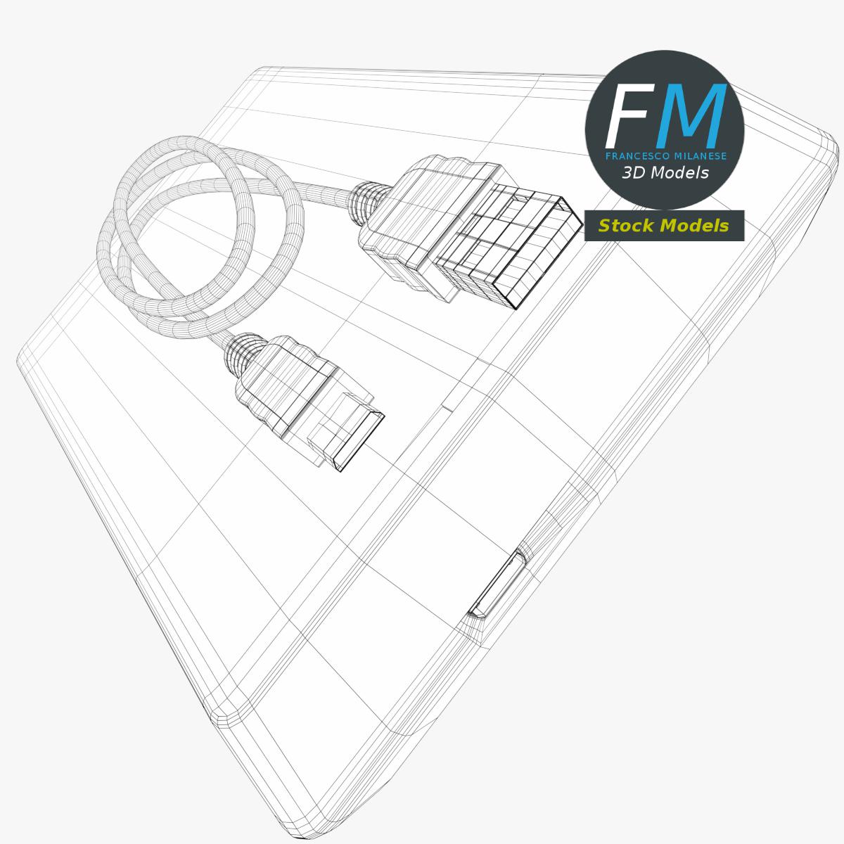 3D-Modell - Externe Festplatte mit Kabel - 07