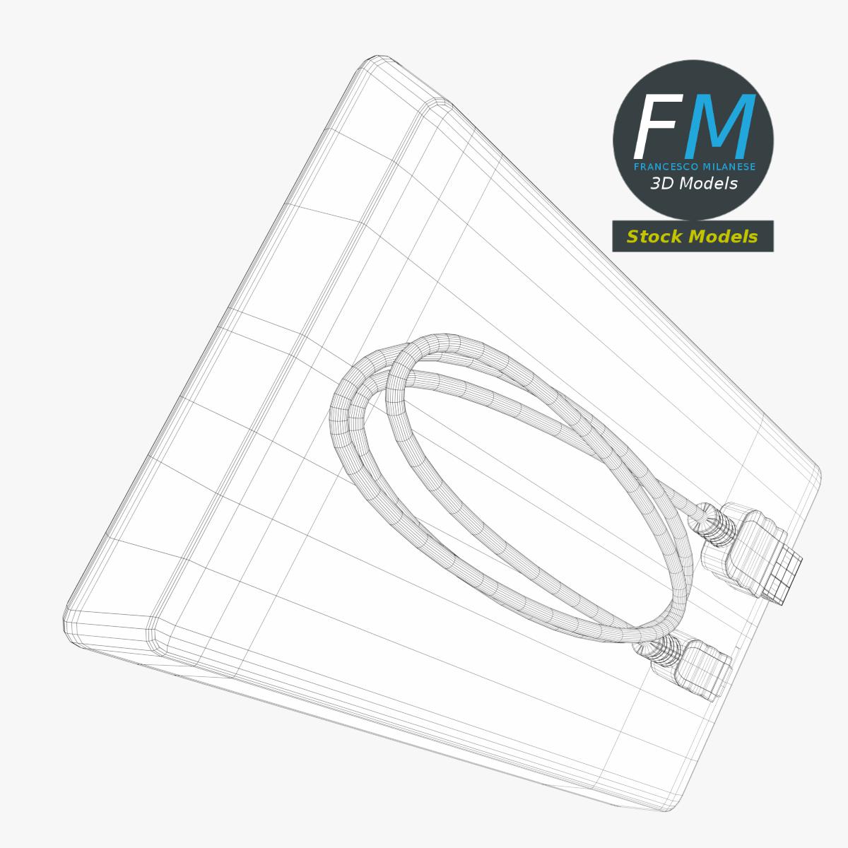 3D-Modell - Externe Festplatte mit Kabel - 08