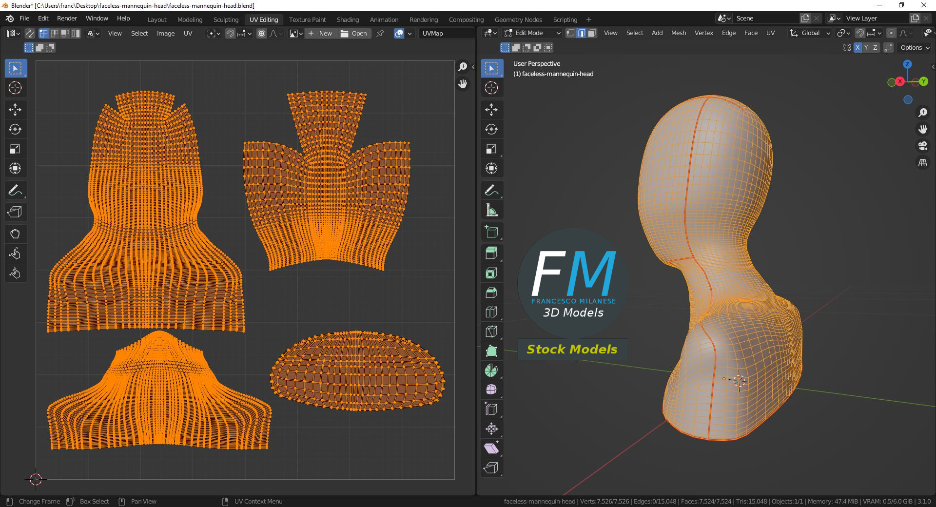 3D-Modell - Gesichtsloser Schaufensterpuppenkopf - 10
