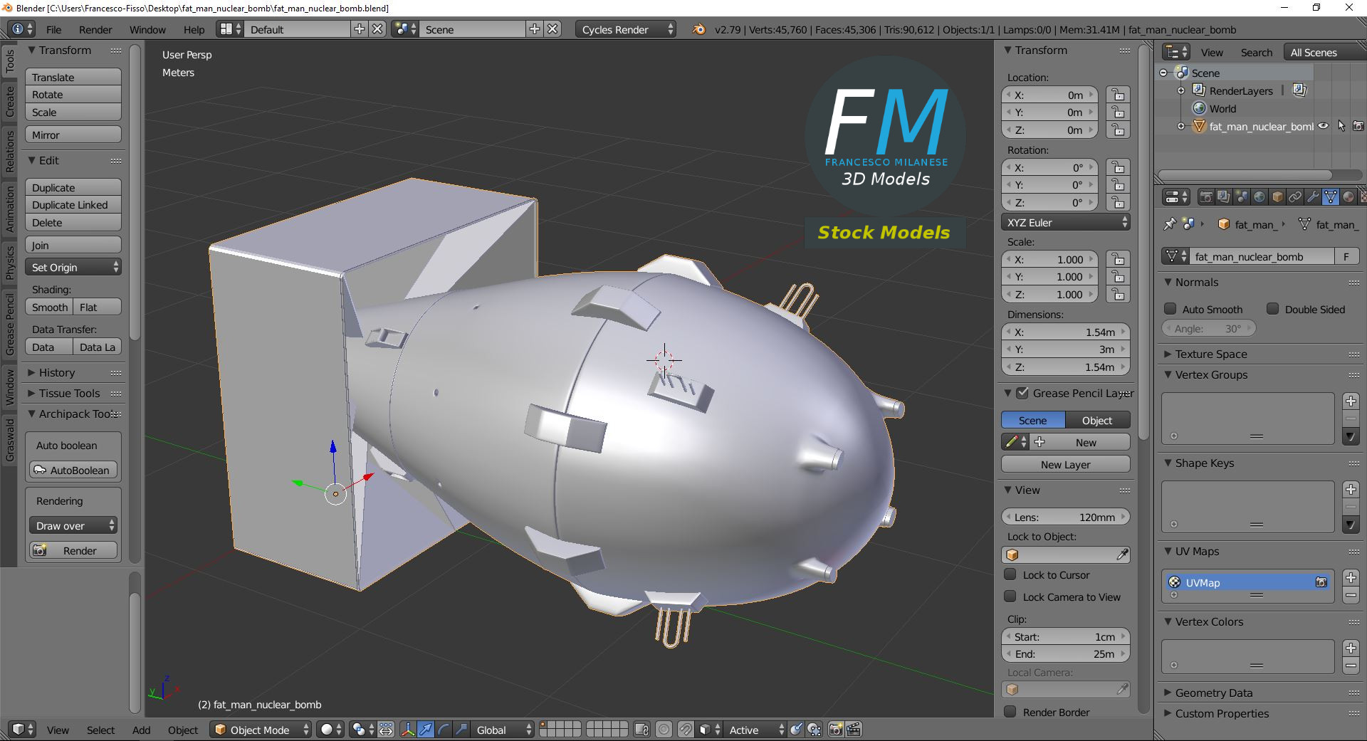 3D-Modell - Fat-Man-Atombombe - 09