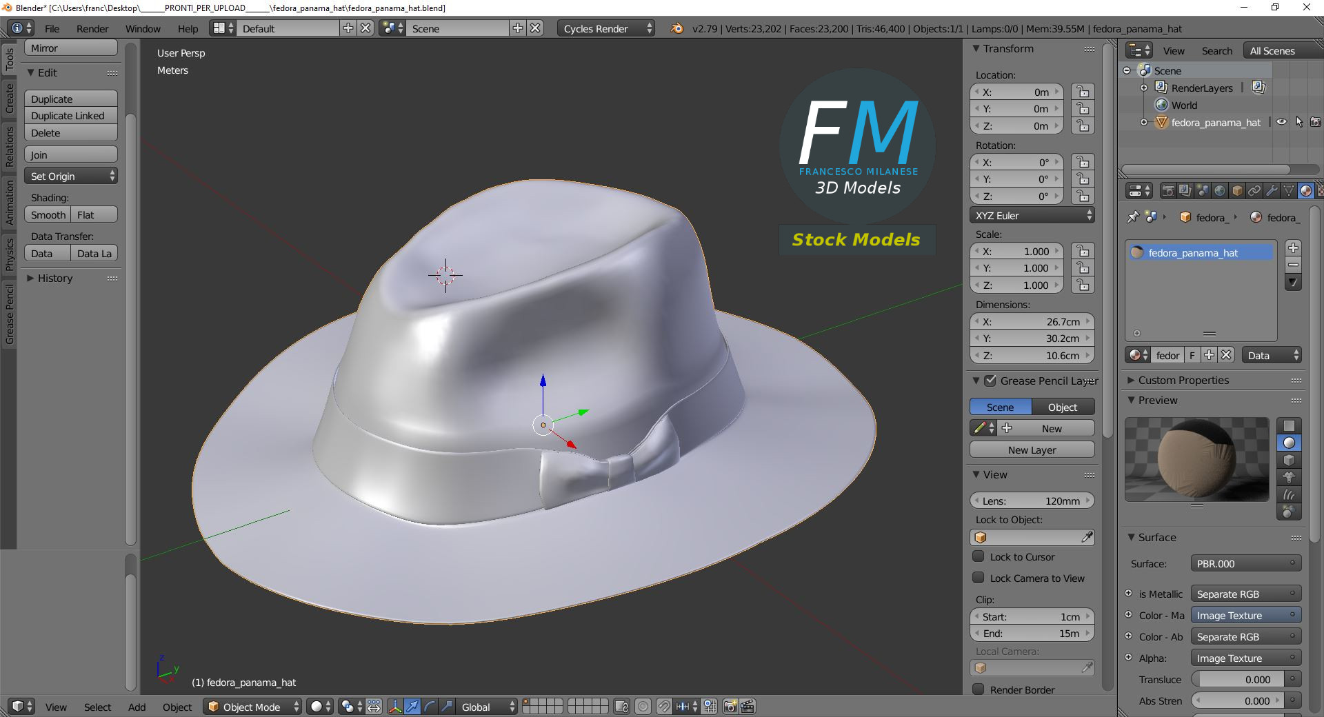 3D-Modell - Panama-Fedora-Hut - 09