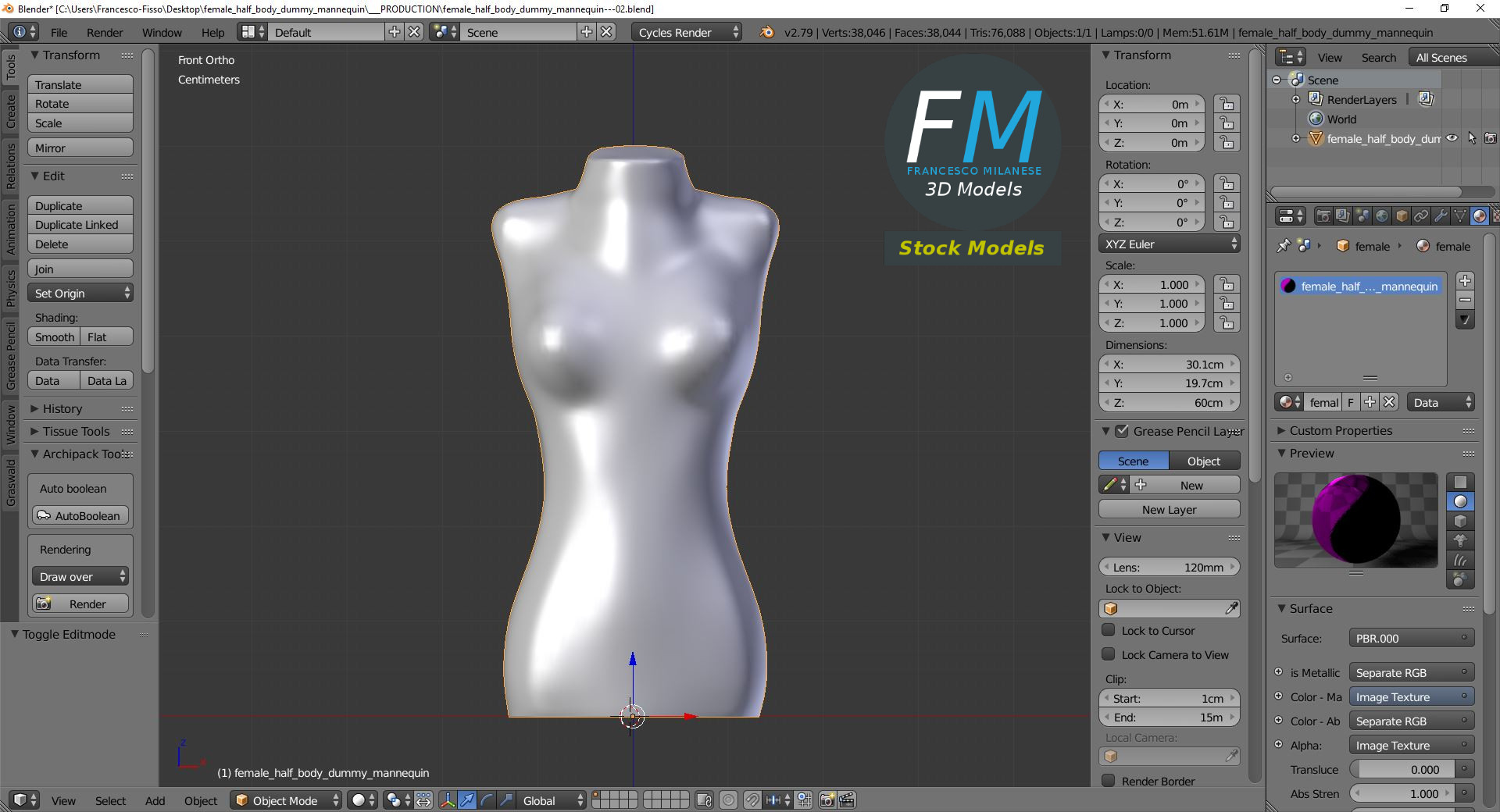 3D-Modell - Weibliche Halbfigur-Schaufensterpuppe - 09