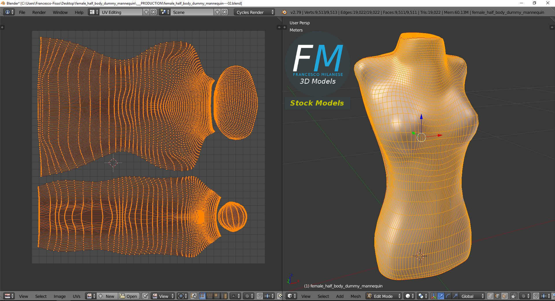 3D-Modell - Weibliche Halbfigur-Schaufensterpuppe - 10