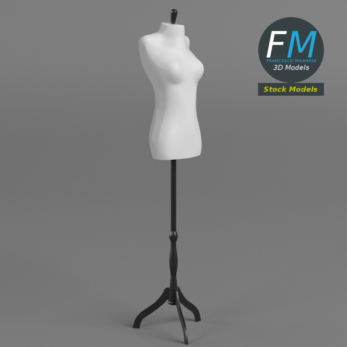 3D-Modell - Weibliche Schneiderpuppe auf Ständer - 01