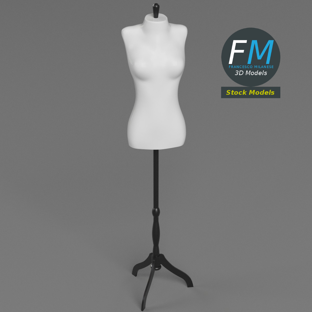 3D-Modell - Weibliche Schneiderpuppe auf Ständer - 02