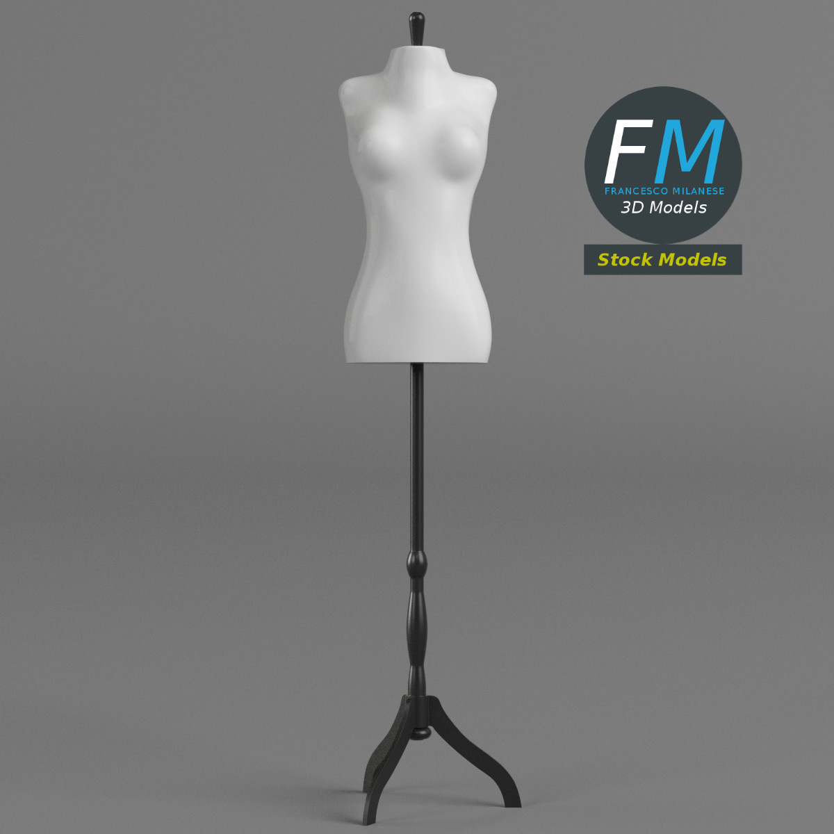 3D-Modell - Weibliche Schneiderpuppe auf Ständer - 03