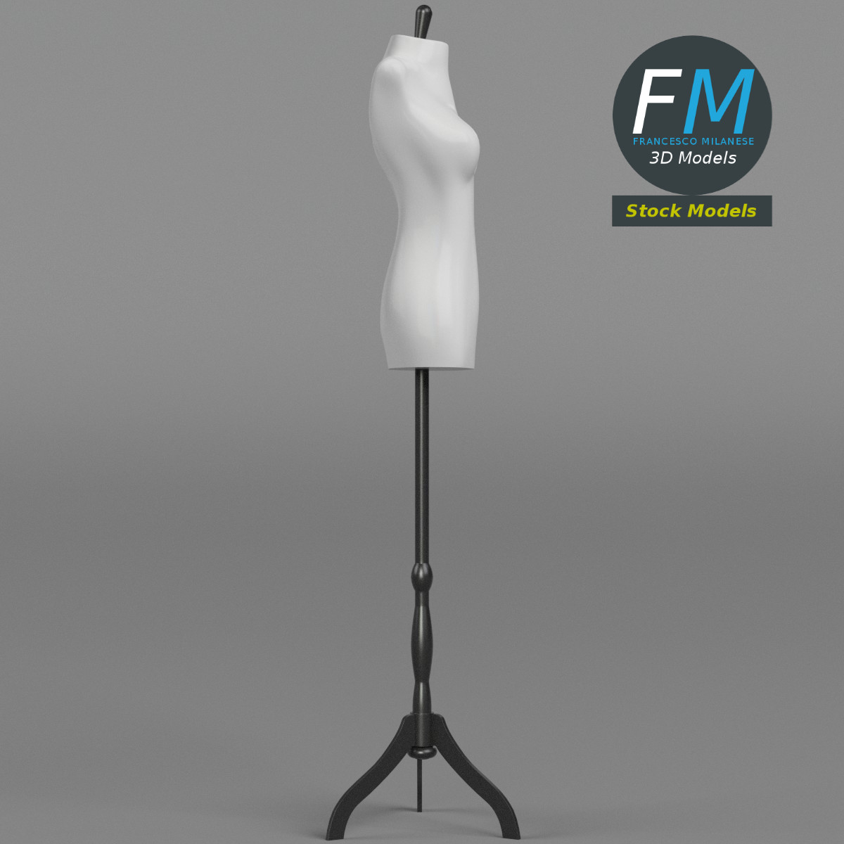 3D-Modell - Weibliche Schneiderpuppe auf Ständer - 04