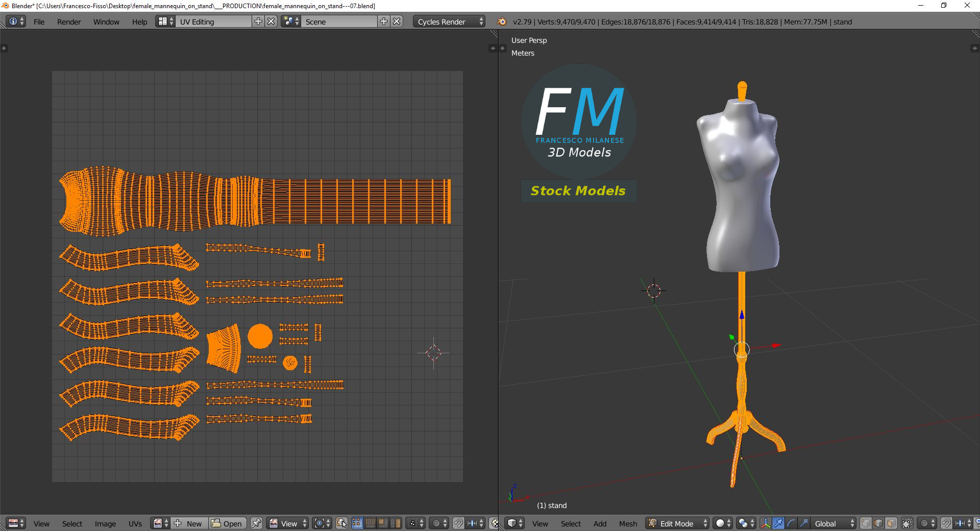 3D-Modell - Weibliche Schneiderpuppe auf Ständer - 10