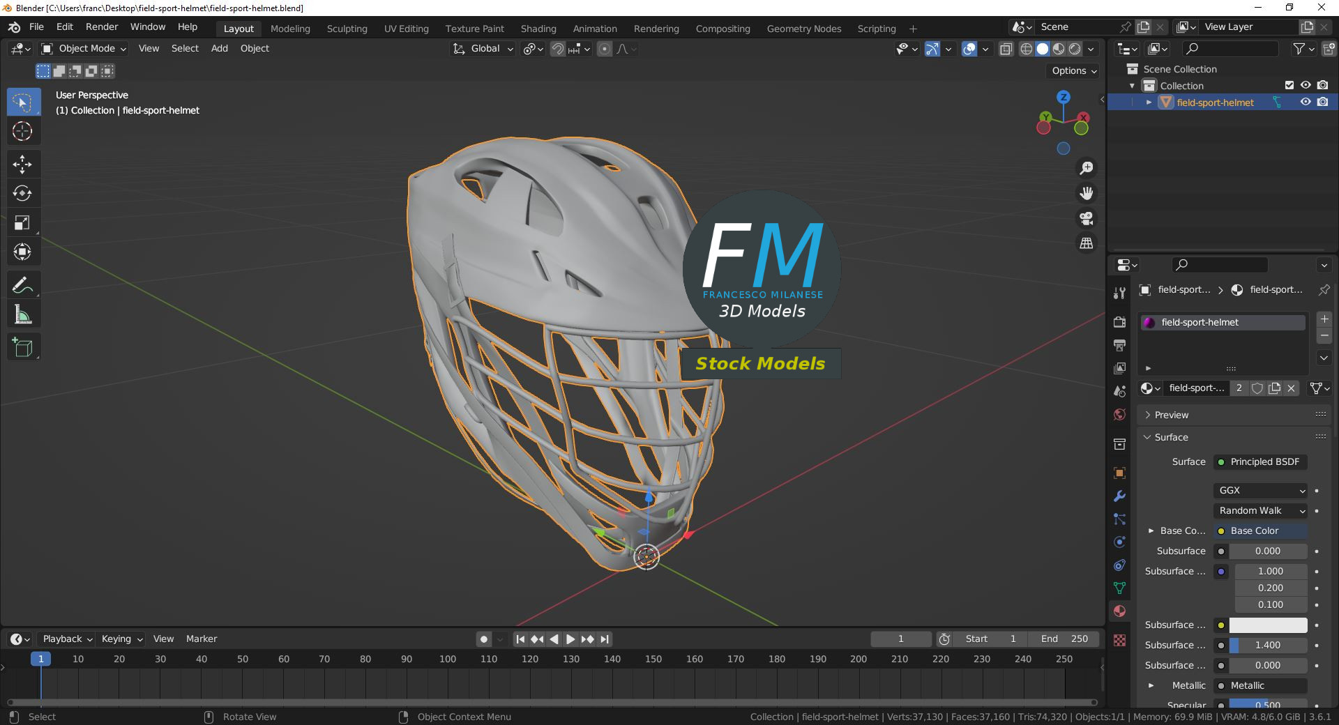 3D-Modell - Feldsporthelm - 09