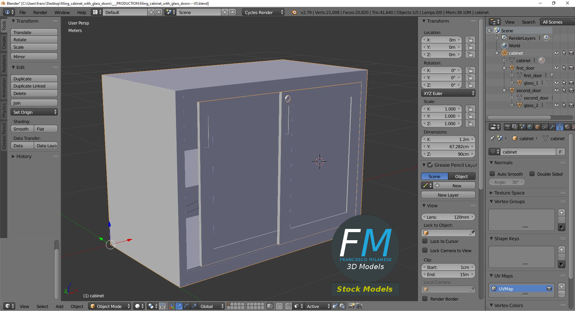 3D-Modell - Aktenschrank mit Glastüren - 09