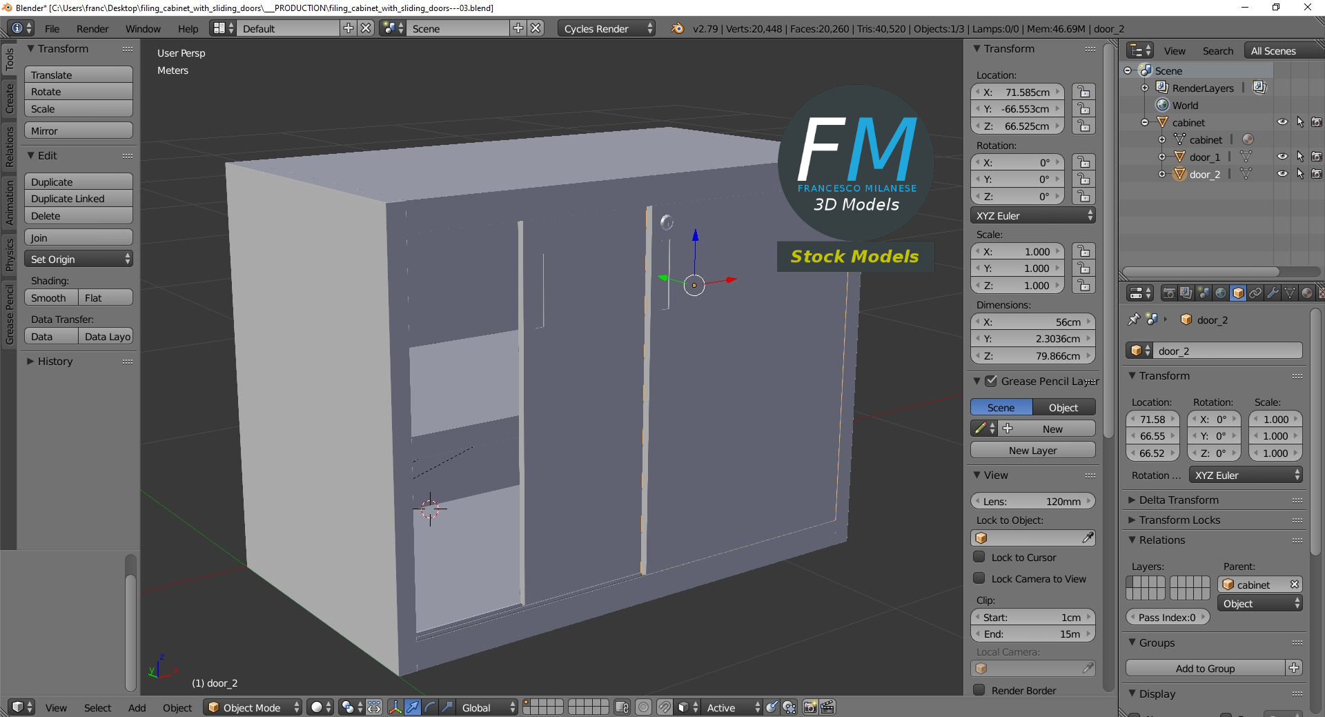 3D-Modell - Aktenschrank mit Schiebetüren - 09