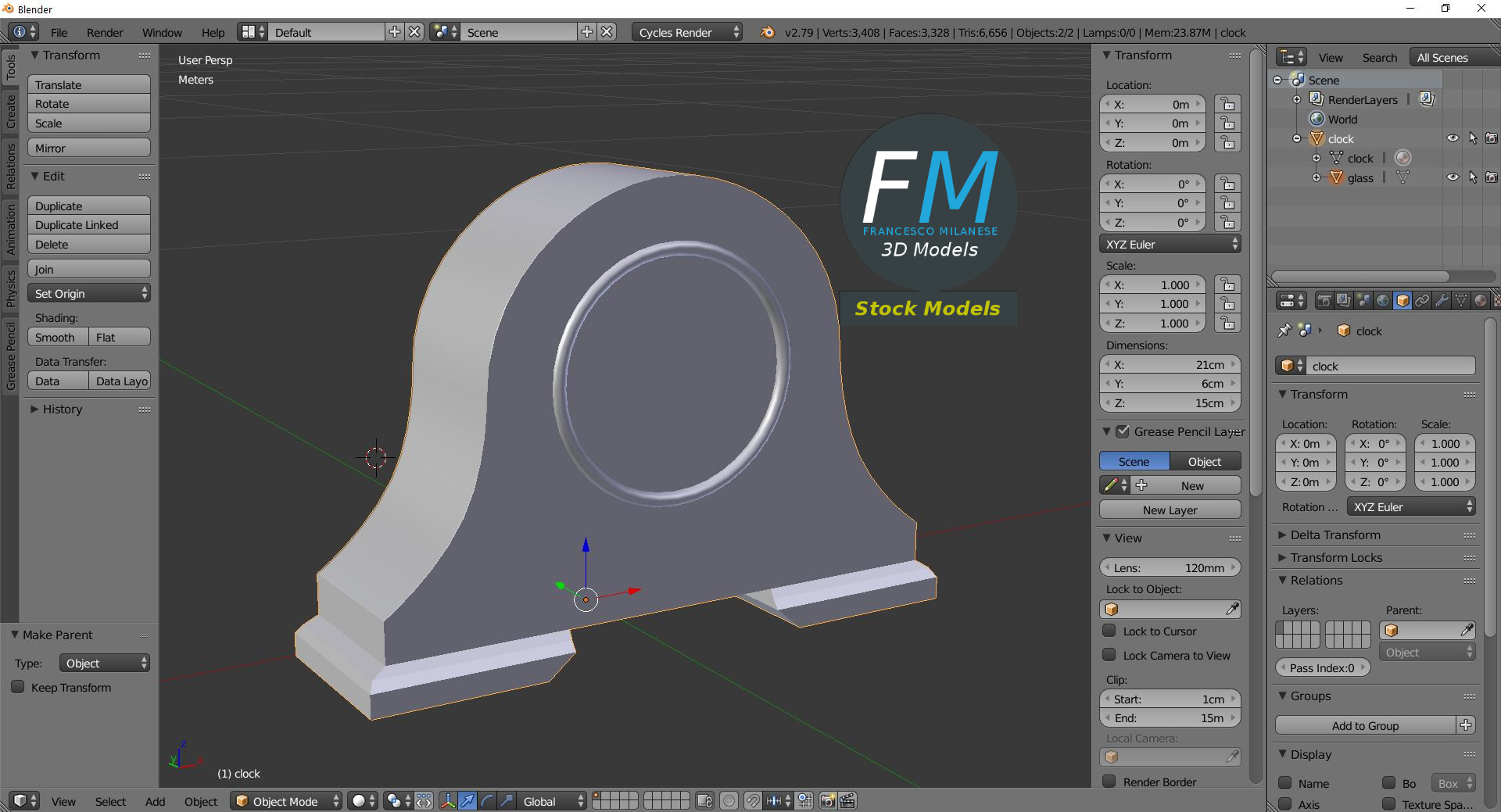 3D-Modell - Hölzerne Kaminuhr - 09