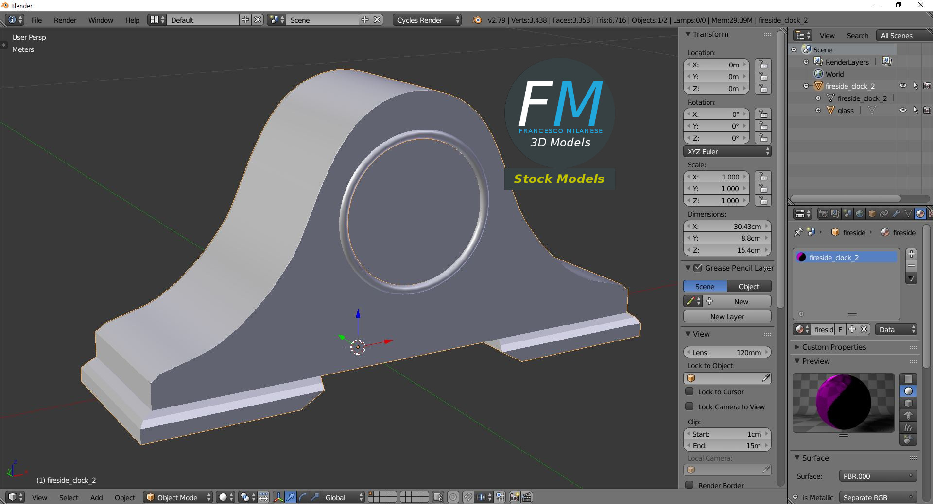 3D-Modell - Kaminuhr - 09