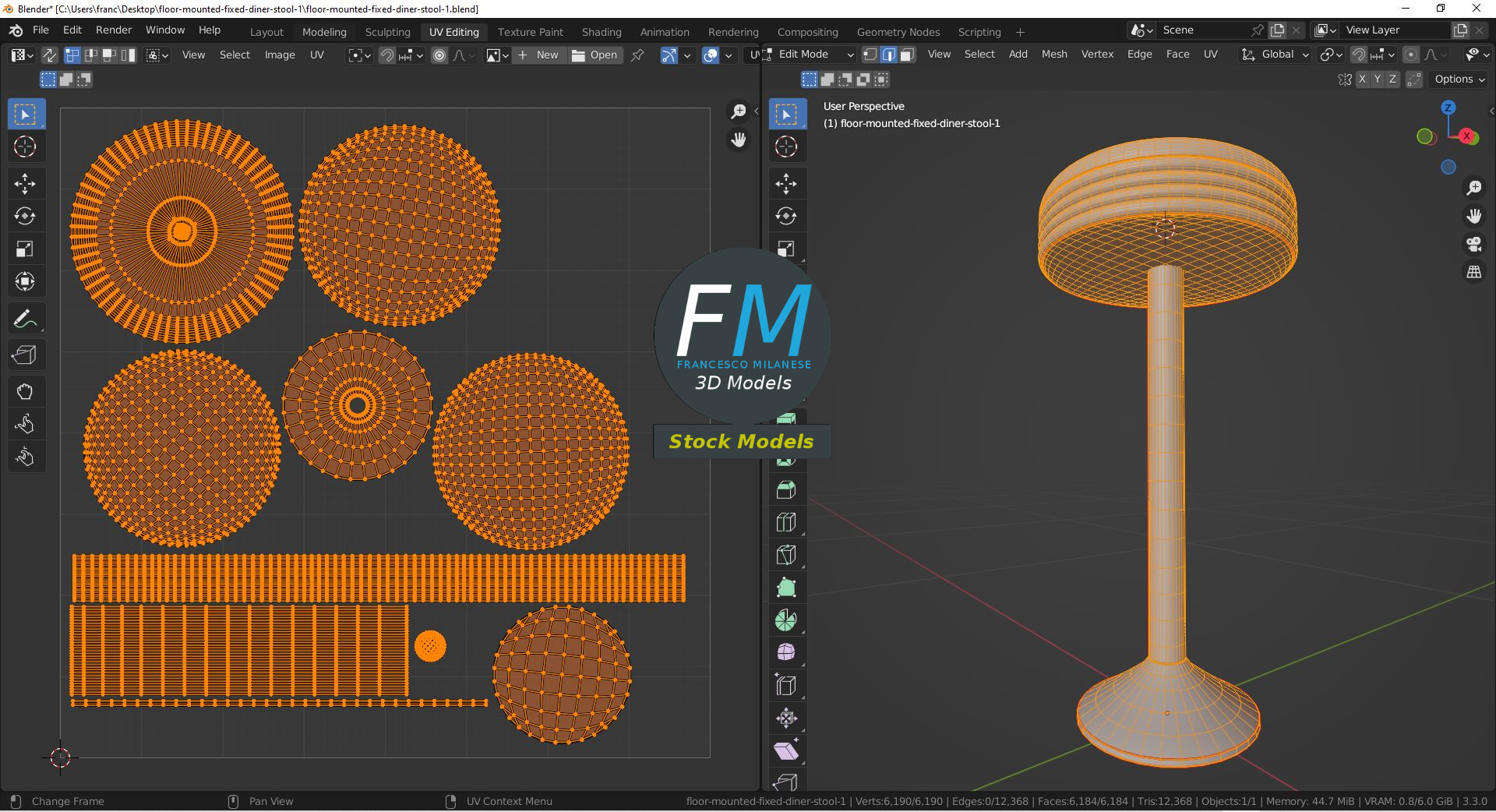 3D-Modell - Fest Montierter Dinerhocker - 10