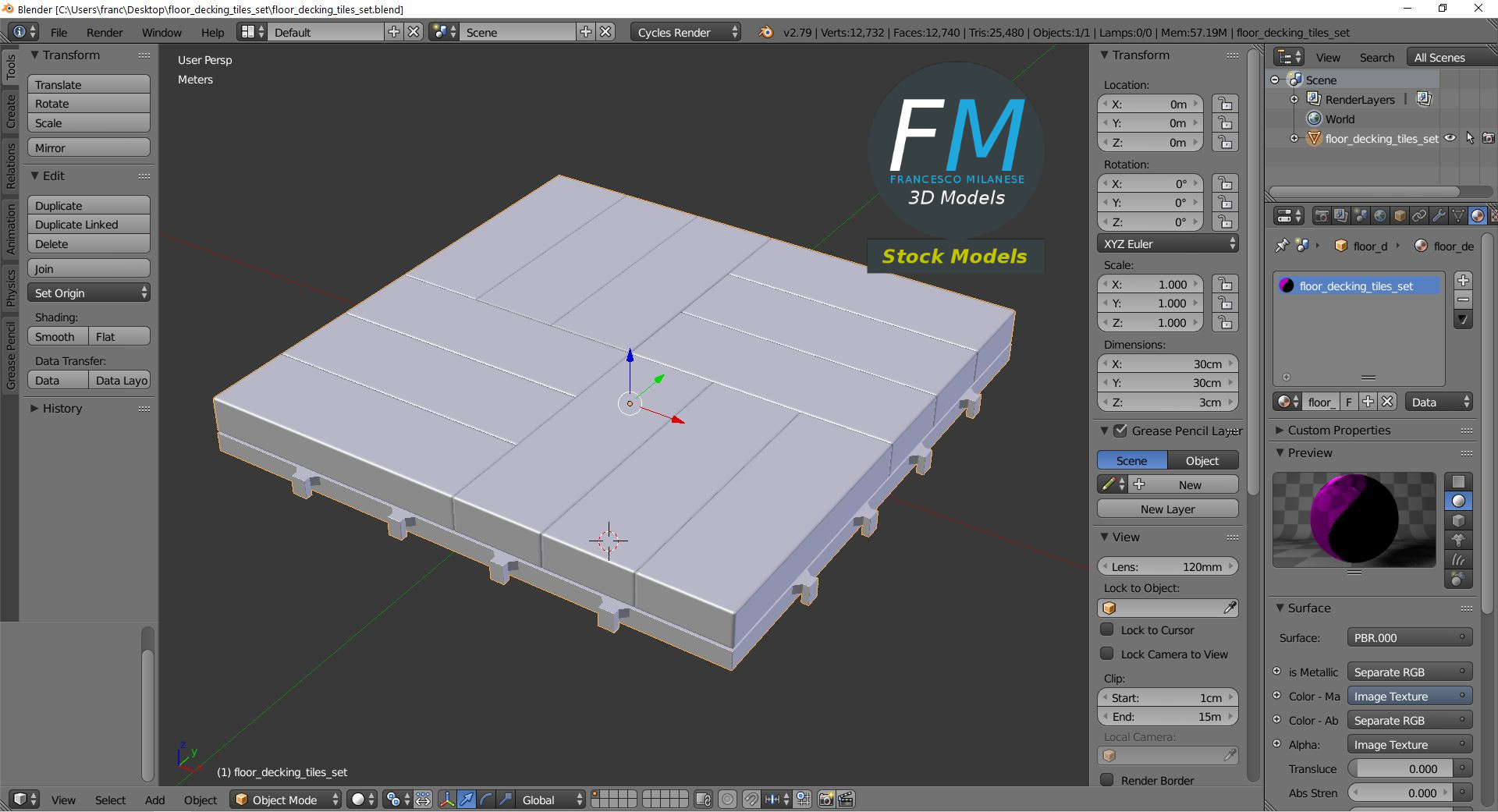 3D-Modell - Set aus Terrassendielenfliesen - 09