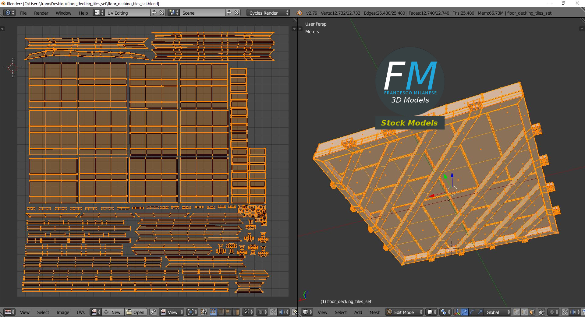 3D-Modell - Set aus Terrassendielenfliesen - 10