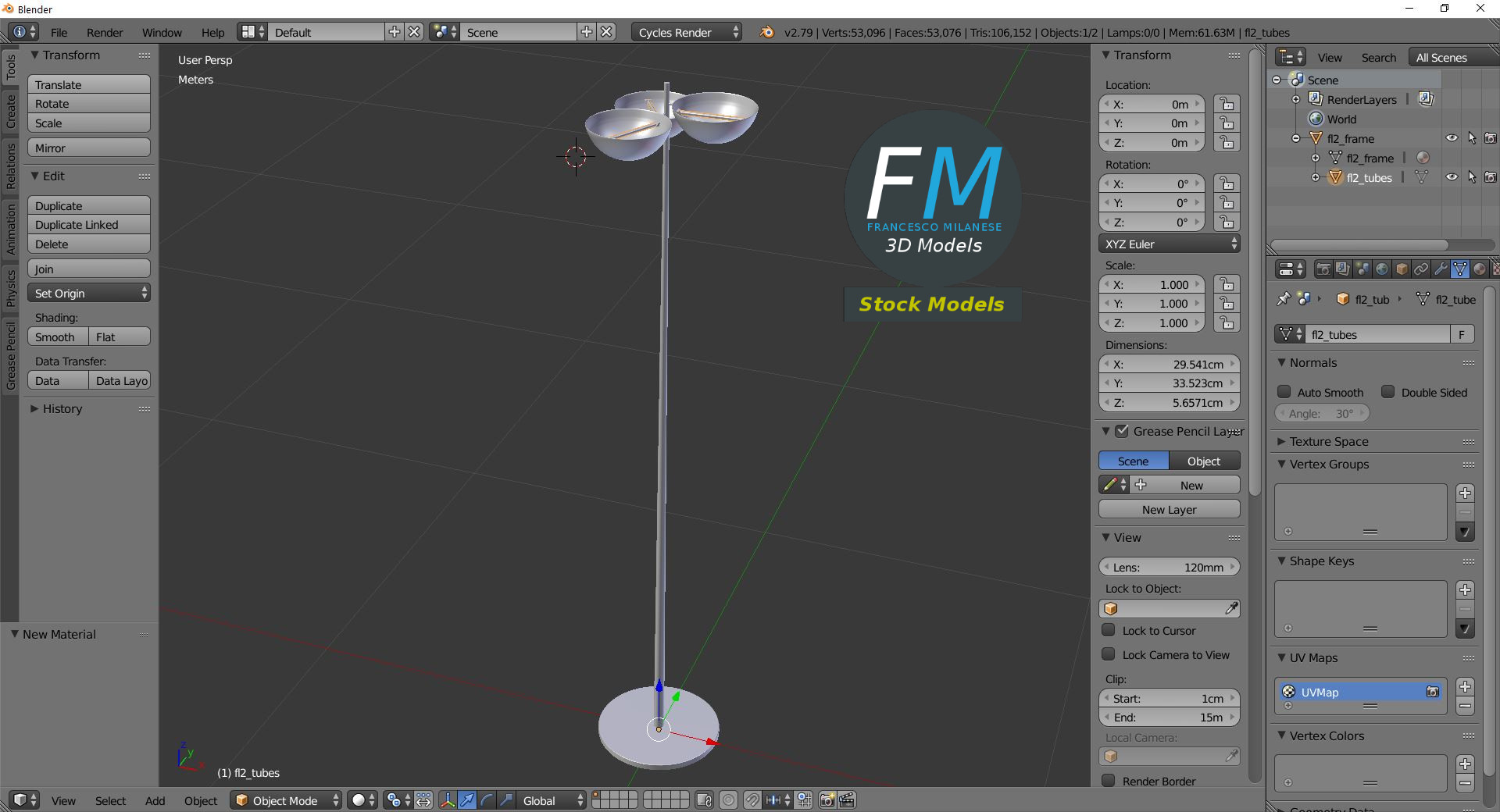 3D-Modell - Stehlampe mit Doppeltem Schirm - 09