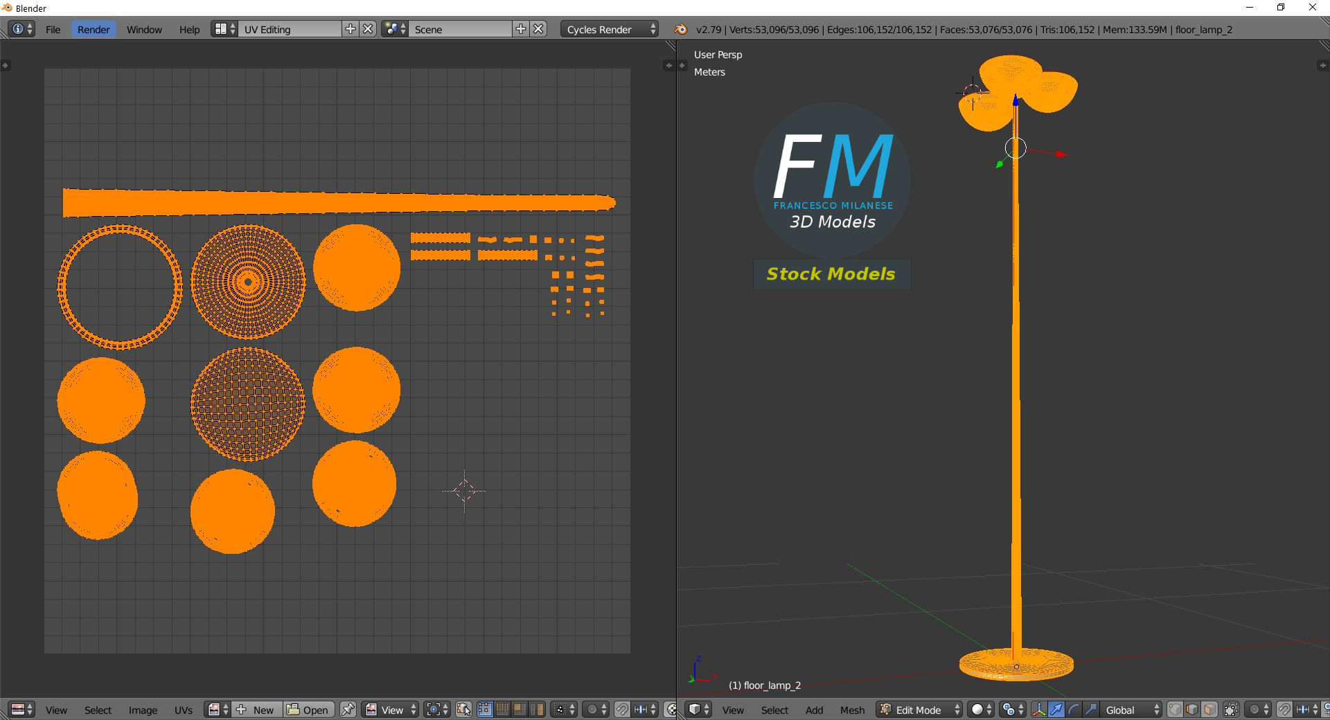 3D-Modell - Stehlampe mit Doppeltem Schirm - 10